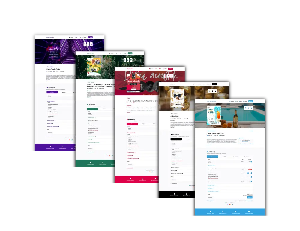 Exemples de pages de vente Kiwol Tickets